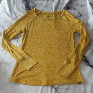 Yellow Prana long sleeve Burnout thermal Top